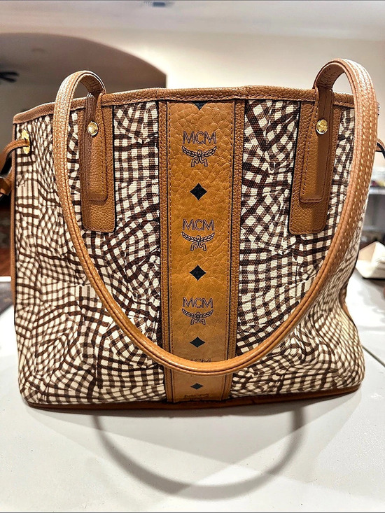 MCM Handbags - MCM Stark Visetos Shopper Tote Brown & Cream